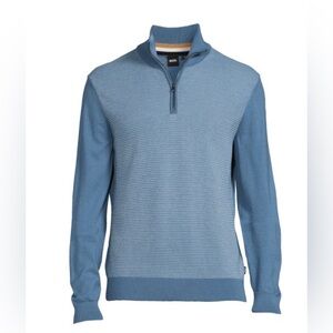 BOSS Ladamo Virgin  Wool Half Zip Pullover Blue , size M